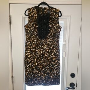 Sz 14 Jessica Howard cheetah print cocktail dress with plunge & beaded neckline